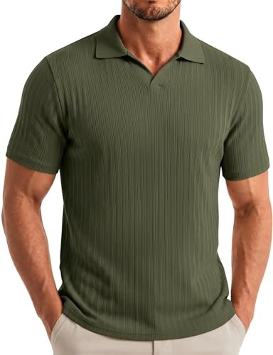 Coofandy Men's Ribbed Knit V-Neck Polo Shirt: $14.99 Coofandy Men's Ribbed Knit V-Neck Polo Shirt: $14.99