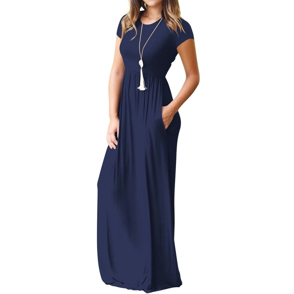 Mengpipi Women's Short Sleeve Casual Maxi Dress with Pockets: $16.79