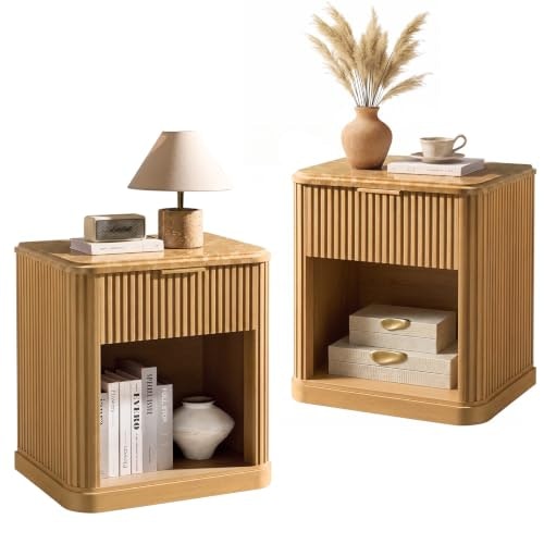 Fluted Nightstand with Charging Station and Faux Marble Top 2-Pack: $139.28