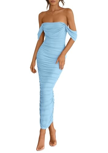 Prettygarden Women's Off The Shoulder Ruched Bodycon Maxi Dress: $30.81 Prettygarden Women's Off The Shoulder Ruched Bodycon Maxi Dress: $30.81