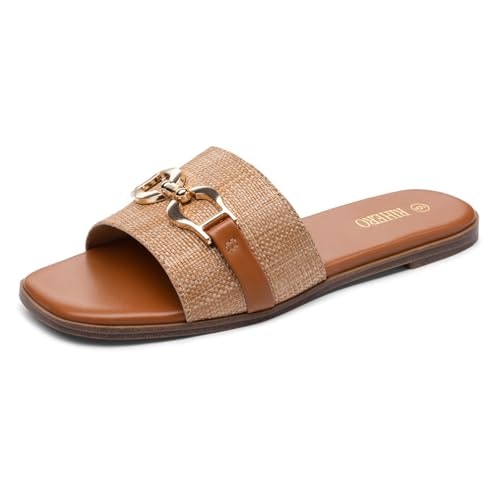 Rihero Women's Raffia Flat Beach Slides Size 6.5: $23.98