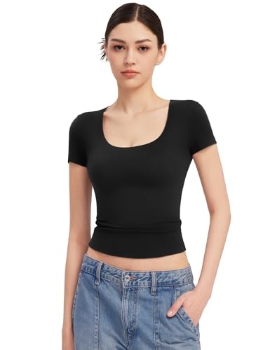 Pumiey Women's Scoop Neck Slim Fit Crop T-Shirt: $14.99 Pumiey Women's Scoop Neck Slim Fit Crop T-Shirt: $14.99
