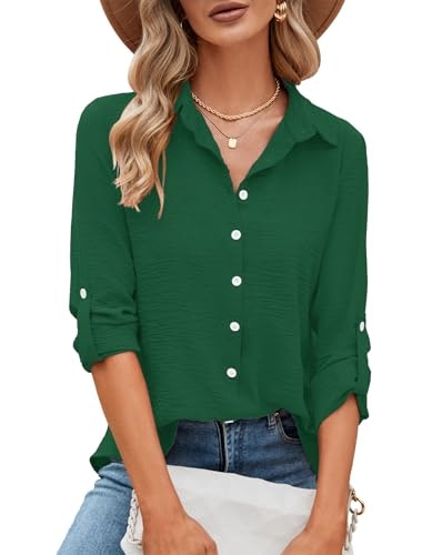 Odosalii Women's 3/4 Sleeve V-Neck Collared Button-Down Shirt: $19.93