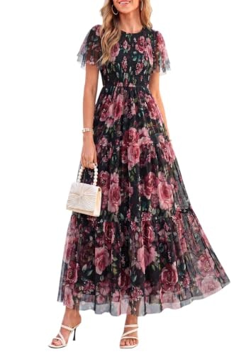 Prettygarden Women's Tulle Floral Maxi Dress: $49.29
