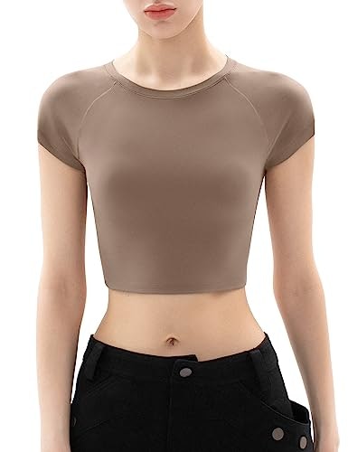 Pumiey Women's Crew Neck Short Sleeve Crop Top: $7.98