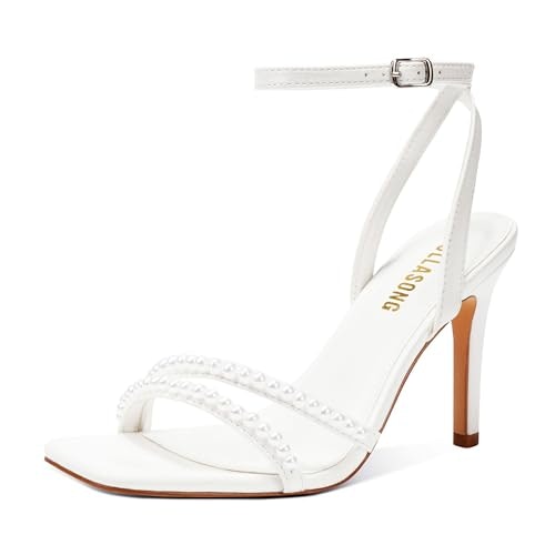 Lullasong 3.5-Inch Pearl Strappy Square-Toe Heeled Sandals: $33.99