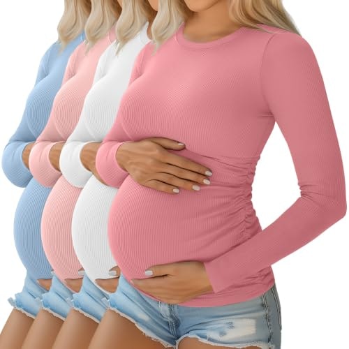 Ficerd Women's Long Sleeve Maternity Shirt 4-Pack: $37.39