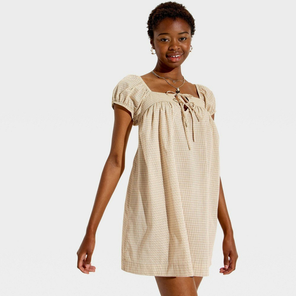 Wild Fable Women's Short Puff Sleeve Trapeze Mini Dress: $25