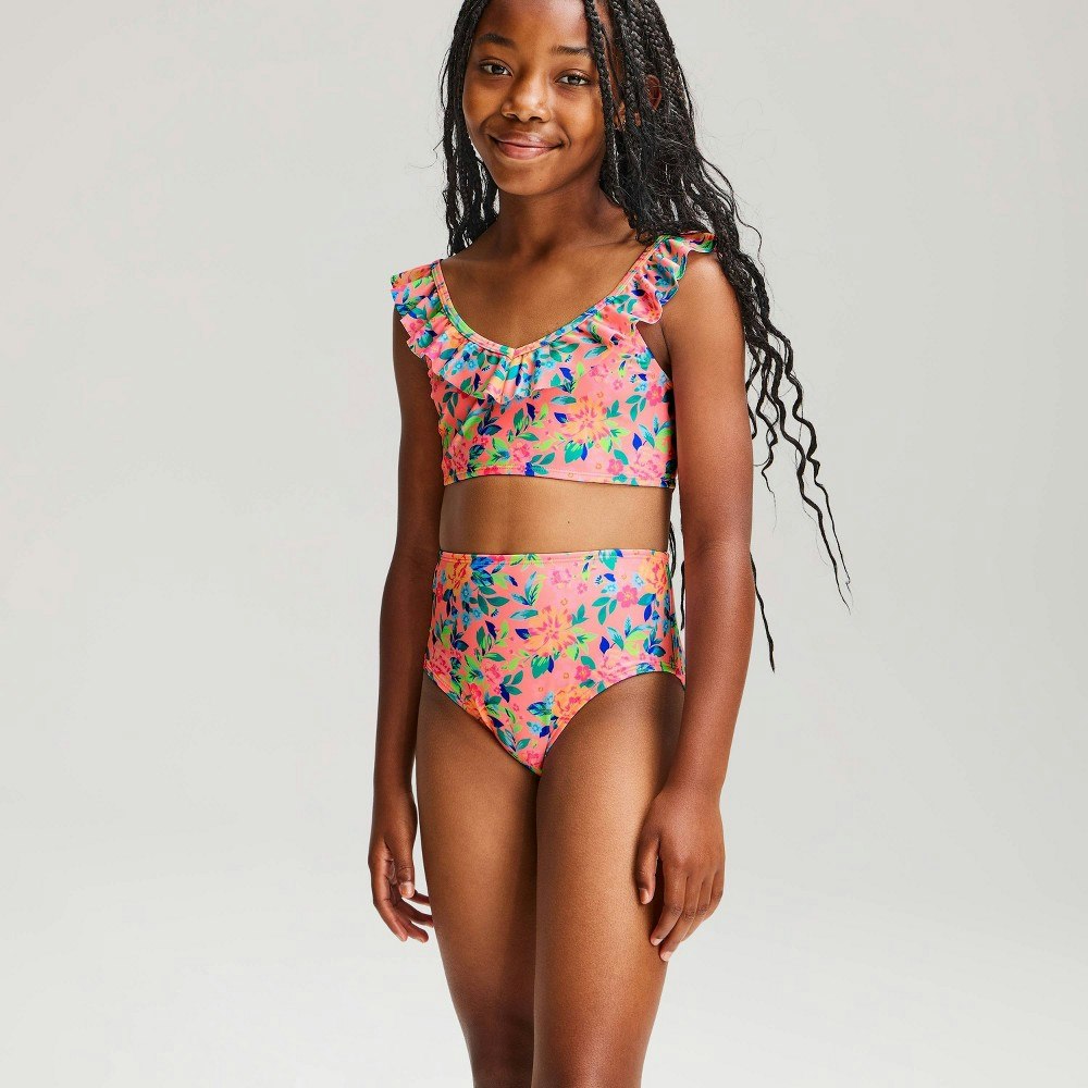 Girls' Floral Ruffle Bikini Set: $20 Girls' Floral Ruffle Bikini Set: $20