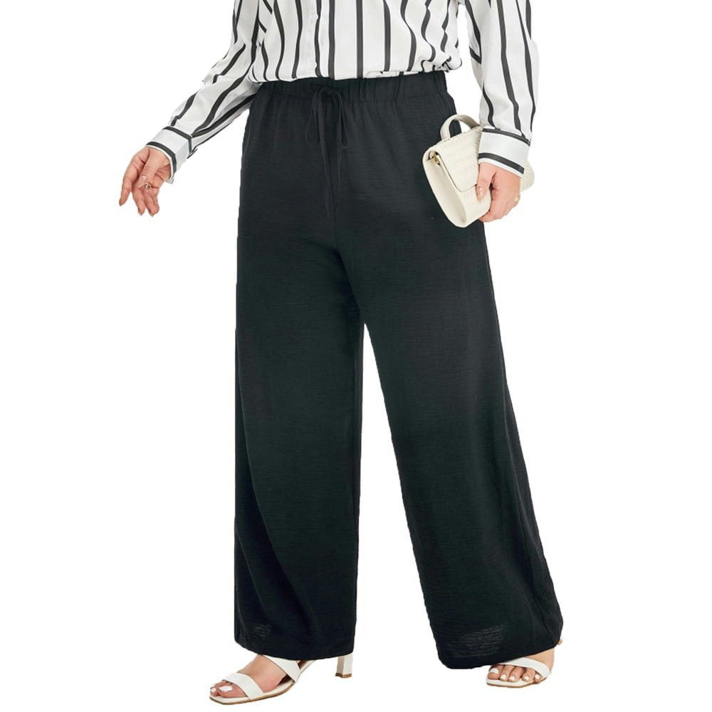 Shewin Women's Plus Size Wide Leg Drawstring Lounge Pants: $24.73