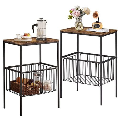 Vecelo 2-Pack Tall Side Table with Shelf and Basket: $79.99