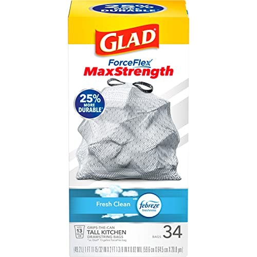 Glad ForceFlex MaxStrength 13-Gallon Tall Kitchen Trash Bags 34-Count: $27.22 Glad ForceFlex MaxStrength 13-Gallon Tall Kitchen Trash Bags 34-Count: $27.22
