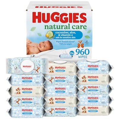 Huggies Natural Care Cucumber, Aloe & Vitamin E Baby Wipes 15-Pack for $28 + free shipping w/ Prime