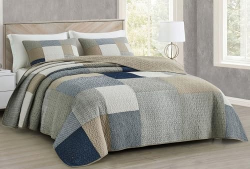 Chezmoi Collection Addy 3-Piece Queen Plaid Patchwork Quilt Set: $56.40