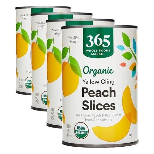 365 by Whole Foods Market Organic Yellow Cling Peach Slices 4-Pack: $11.16 365 by Whole Foods Market Organic Yellow Cling Peach Slices 4-Pack: $11.16