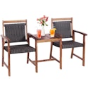 Costway 2-Seat Patio Rattan Bench w/ Acacia Wood Frame Table for $81 + free shipping