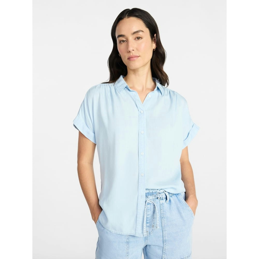 Time and Tru Women's Chambray Camp Shirt: $12.59