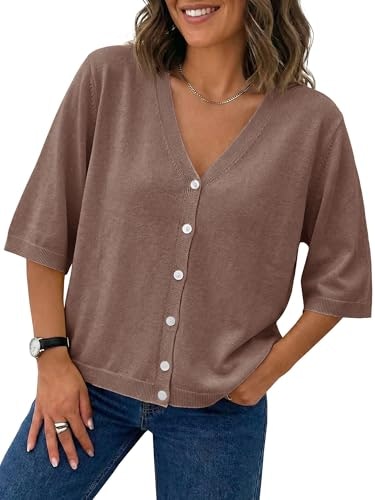 Saodimallsu Women's V-Neck Short Sleeve Lightweight Cardigan: $24.28 Saodimallsu Women's V-Neck Short Sleeve Lightweight Cardigan: $24.28
