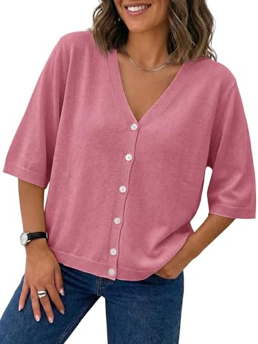 Saodimallsu Women's V-Neck Short Sleeve Lightweight Cardigan: $25.47
