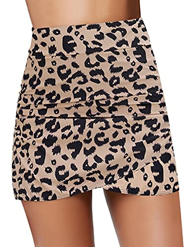 Grapent Women's Leopard Print High-Waisted Ruched Swim Skirt: $19.54