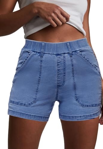 Women's Elastic High-Waisted Denim Shorts: $16.99 Women's Elastic High-Waisted Denim Shorts: $16.99
