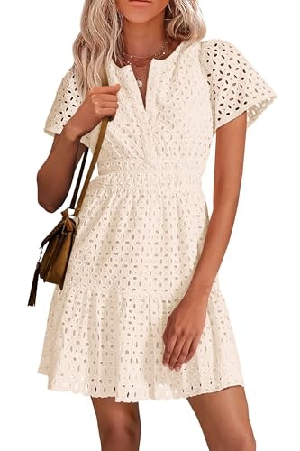 Prettygarden Women's V-Neck Short Sleeve Lace A-Line Dress: $35.96