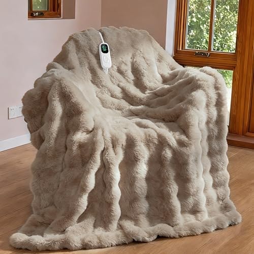 Iuui Electric Heated Faux Rabbit Fur Throw Blanket: $66.49