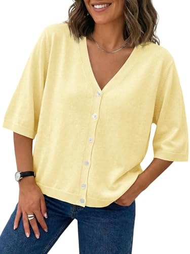 Saodimallsu Women's V-Neck Short Sleeve Lightweight Cardigan: $24.98 Saodimallsu Women's V-Neck Short Sleeve Lightweight Cardigan: $24.98