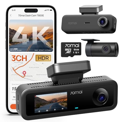 70mai T800E 4K 3-Channel Front, Rear, and Interior Dash Cam with 64GB SD Card: $99.99