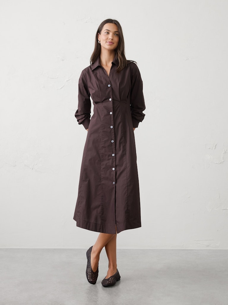 Seamed-Waist Midi Shirtdress: $70 Seamed-Waist Midi Shirtdress: $70