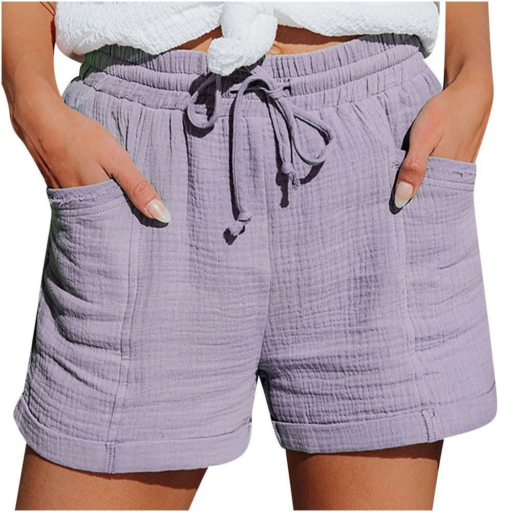Blvb Women's Elastic High Waist Cotton Linen Shorts: $10.79