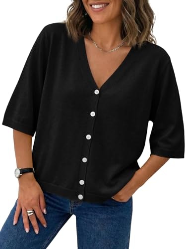 Saodimallsu Women's V-Neck Short Sleeve Lightweight Cardigan: $24.98