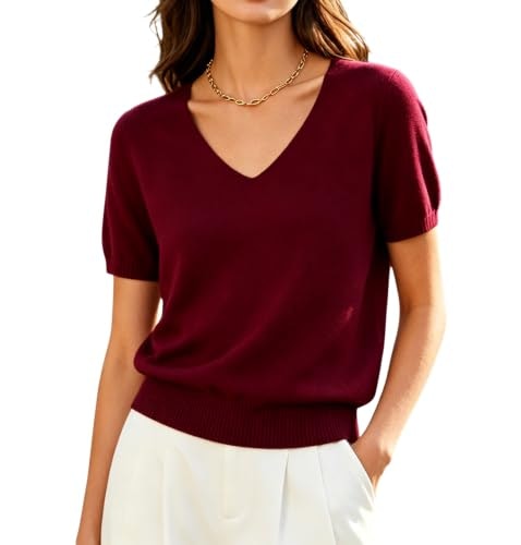Daimidy Women's Short Sleeve V-Neck Knit Top: $24.64