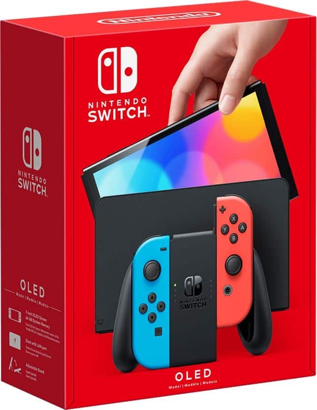 Nintendo Switch OLED Model with Neon Red & Neon Blue Joy-Con: $249.99