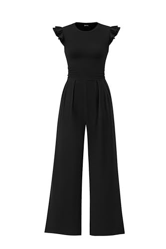 Prettygarden Women's Rib Knit Ruffle Cap Sleeve Jumpsuit: $29.99