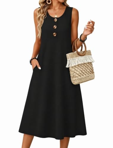 Zeagoo Women's Floral Sleeveless Button-Down Midi Dress: $17.99 Zeagoo Women's Floral Sleeveless Button-Down Midi Dress: $17.99