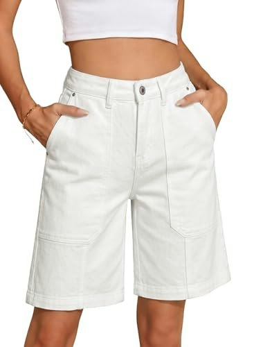 Sidefeel Women's High-Waisted Stretchy Denim Bermuda Shorts: $22.93 Sidefeel Women's High-Waisted Stretchy Denim Bermuda Shorts: $22.93
