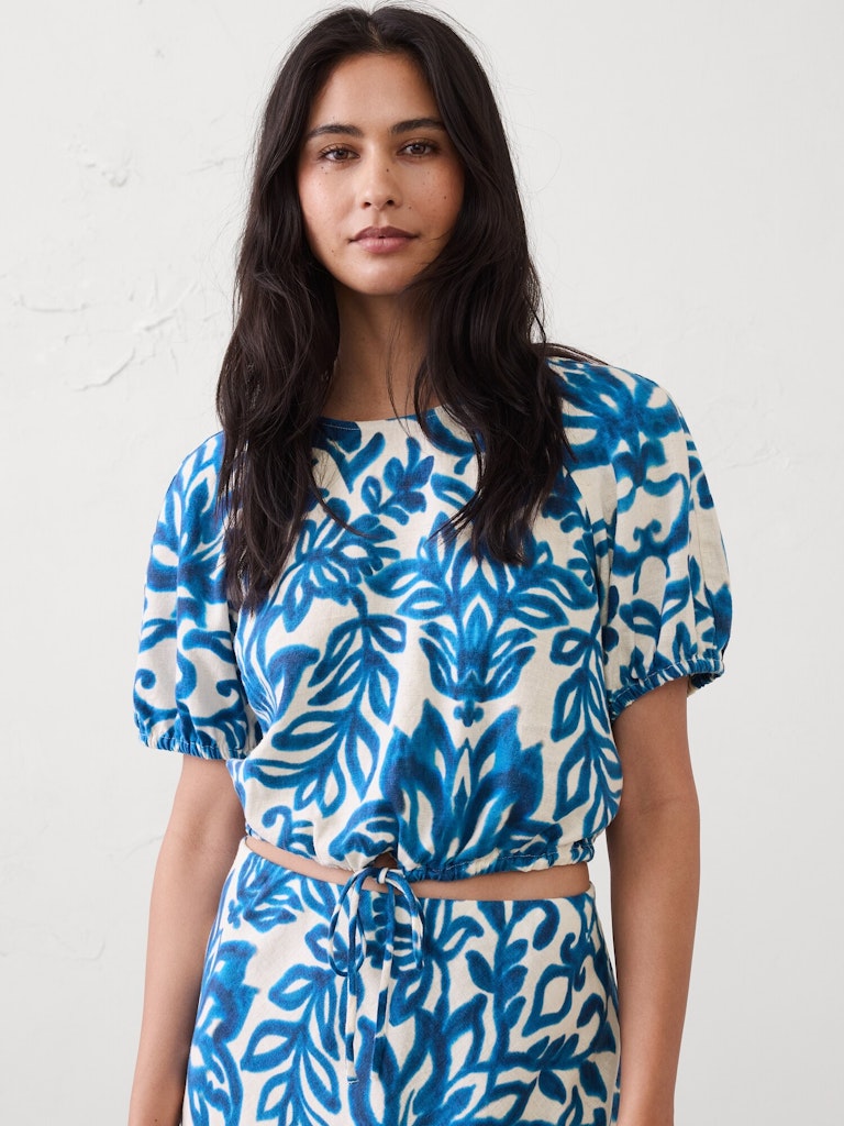 Linen-Blend Bubble-Tie Top: $37.50 Linen-Blend Bubble-Tie Top: $37.50