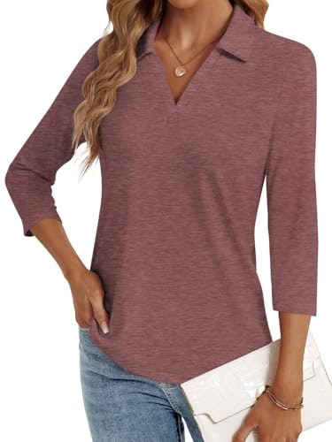 Lyhipss Women's 3/4 Sleeve V-Neck Polo Tunic: $12.10