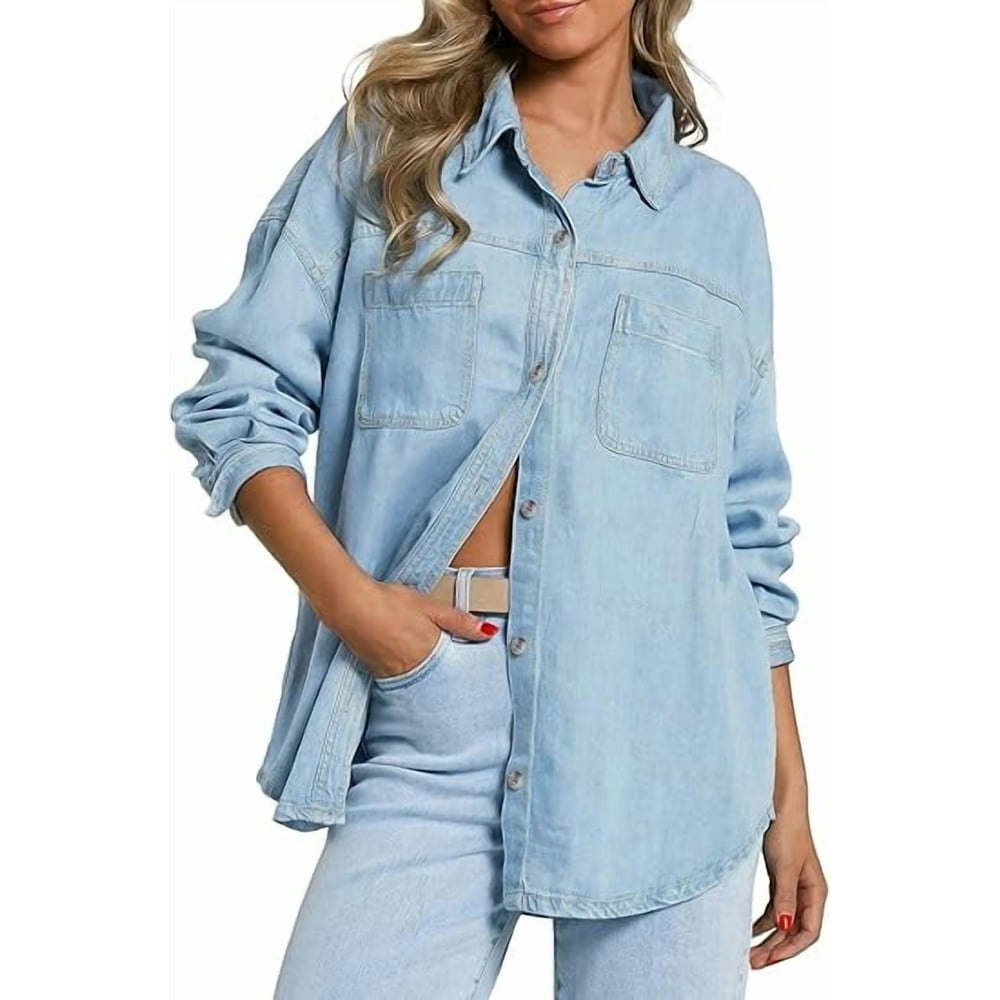 Emmiol Women's Oversized Cotton Denim Button-Down Shirt: $31.98 Emmiol Women's Oversized Cotton Denim Button-Down Shirt: $31.98