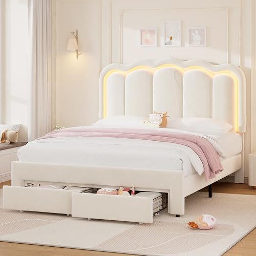 Full Upholstered LED Bed Frame with 2 Storage Drawers: $179.99