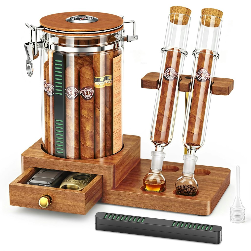 Glass Cigar Humidor Jar w/ Dual Cigar Flavoring Tubes: $49 Glass Cigar Humidor Jar w/ Dual Cigar Flavoring Tubes: $49