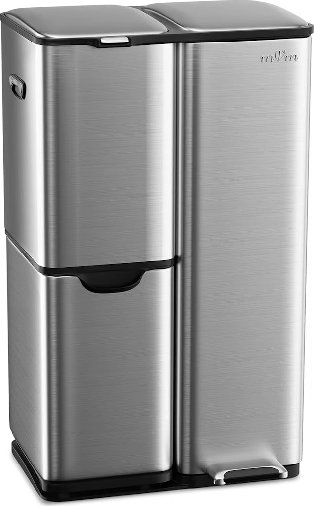 mVm 60L Three-Compartment Stainless Steel Recycling Trash Can: $72.40