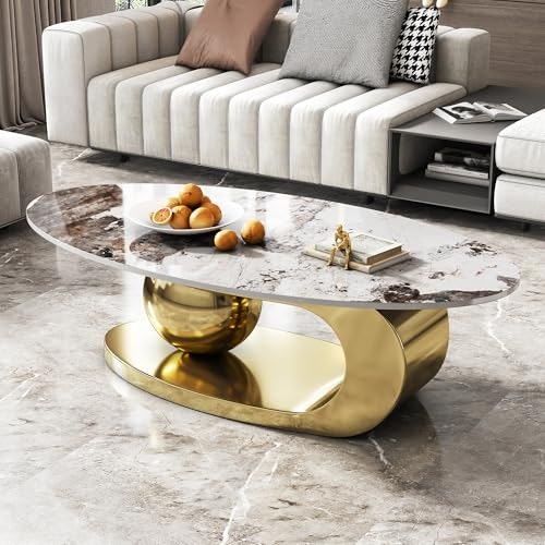 49.2-Inch Oval Faux Marble Coffee Table: $442.16