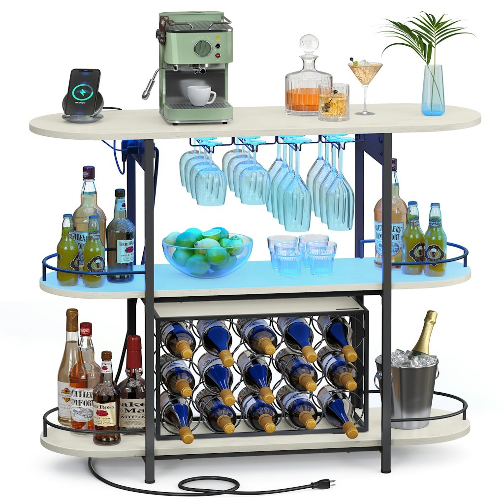 Vasagle LED Coffee Bar Cabinet w/ Power Outlets: $49