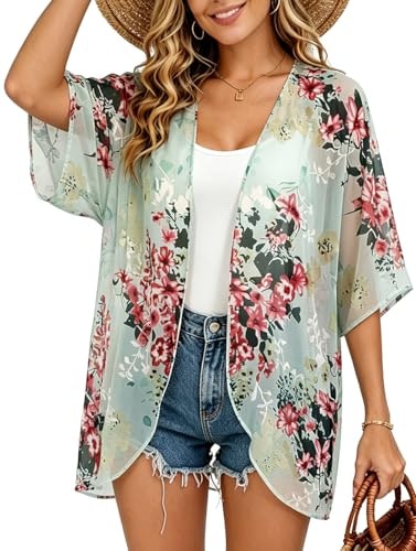 Finoceans Women's Floral Chiffon Kimono Cardigan: $6.99