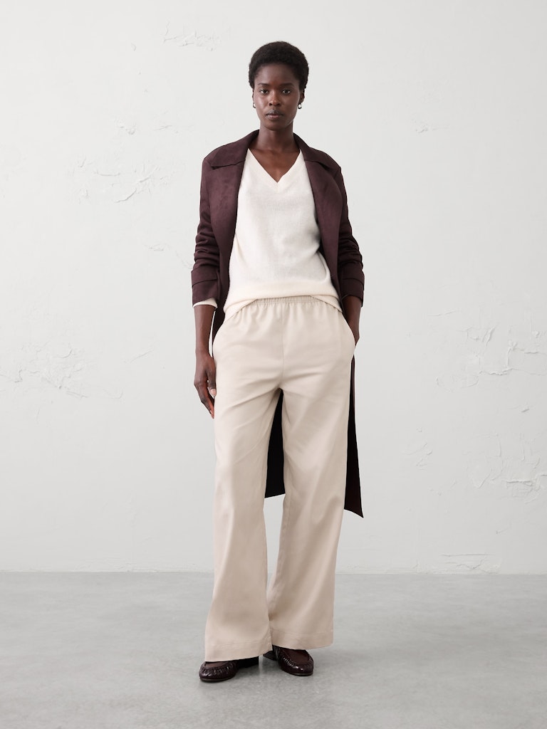 Wide-Leg High-Rise Drapey Twill Pull-On Pant: $55