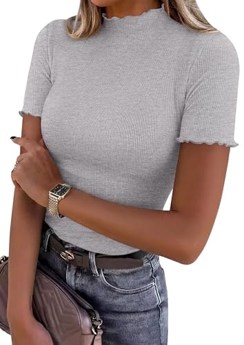 Prettygarden Women's Ribbed Knit Short Sleeve T-Shirt: $16.14 Prettygarden Women's Ribbed Knit Short Sleeve T-Shirt: $16.14