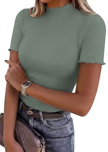 Prettygarden Women's Ribbed Knit Short Sleeve T-Shirt: $14.98 Prettygarden Women's Ribbed Knit Short Sleeve T-Shirt: $14.98