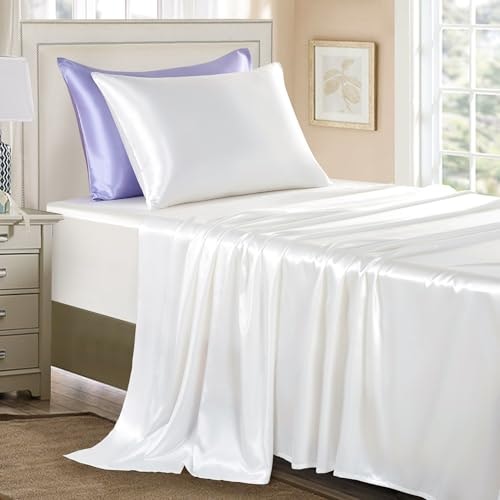 Golal Twin XL White Satin 3-Piece Sheet Set: $19.99 Golal Twin XL White Satin 3-Piece Sheet Set: $19.99